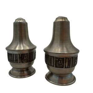 Vtg Kongetinn NORWEGIAN Pewter Salt & Pepper by Hardanger Viking Norway Nordic